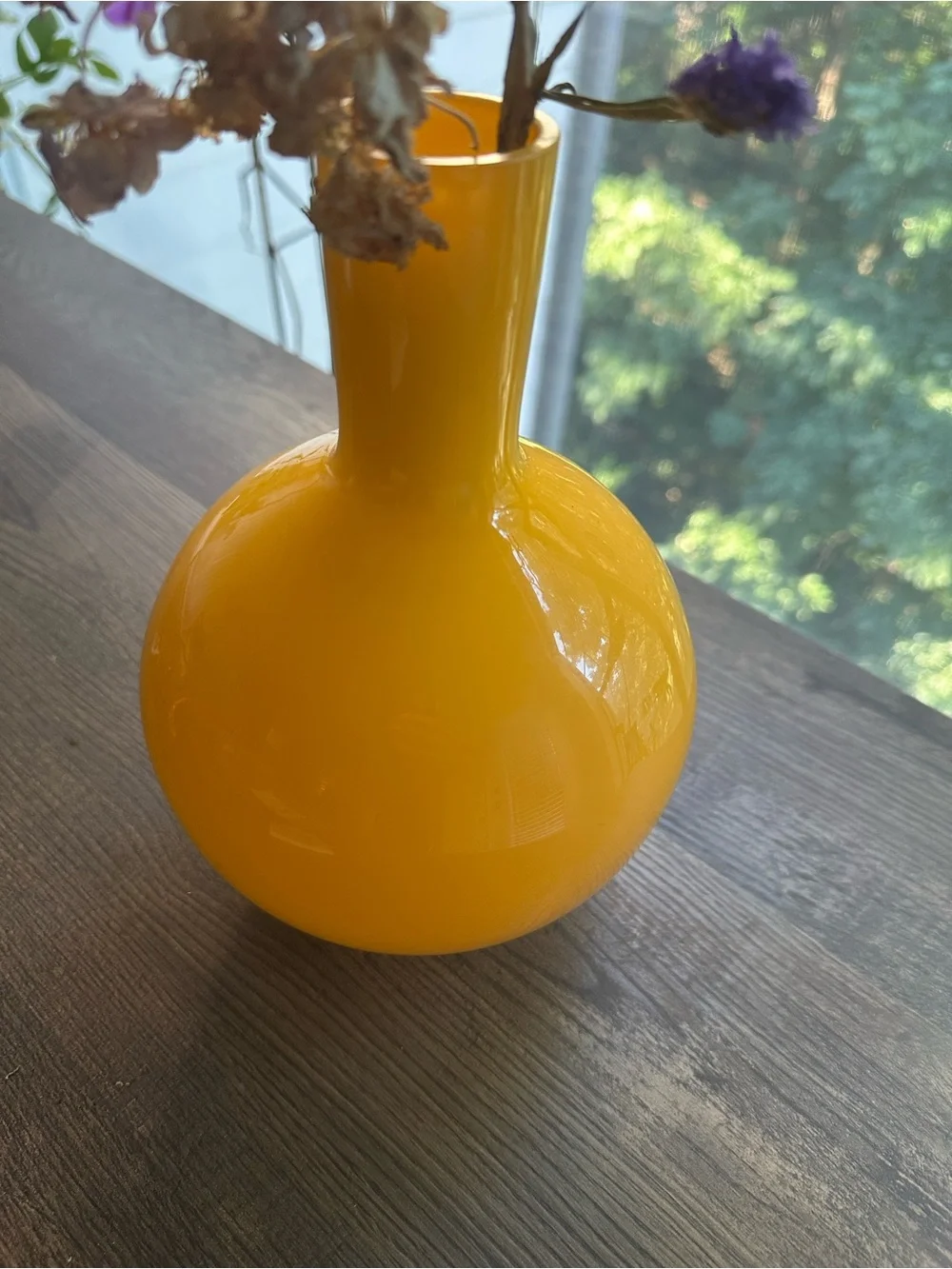 Crate&Barrel Bright Yellow Bulb Glass Vase
